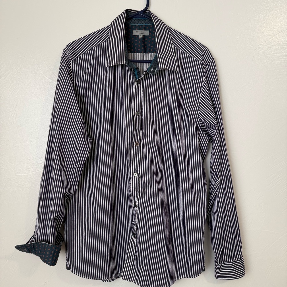 Ted Baker Men’s Button Down Dress Shirt Size 6/XXL Purple & White Striped